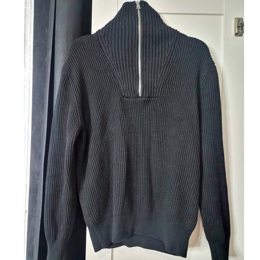 Zara  Black Ribbed Quarter Zip Pullover Sweater Heavyweight Knit Size S